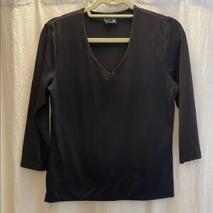 Dark Navy Blue Fitted Blouse with 3/4 Sleeves stretchy soft fabric